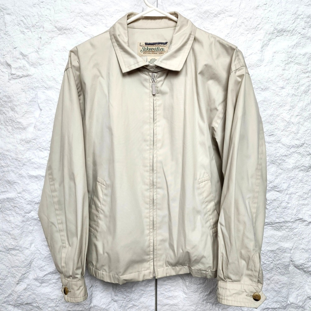Vintage 90s Harrington Jacket Beige Windbreaker St Johns Bay Golf Petite Medium